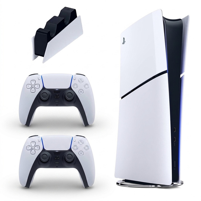 کنسول بازی سونی مدل PlayStation 5 Slim Digital Edition ظرفیت 825 گیگابایت ریجن CFI-2116 اروپا به همراه دسته اضافی و پایه شارژر