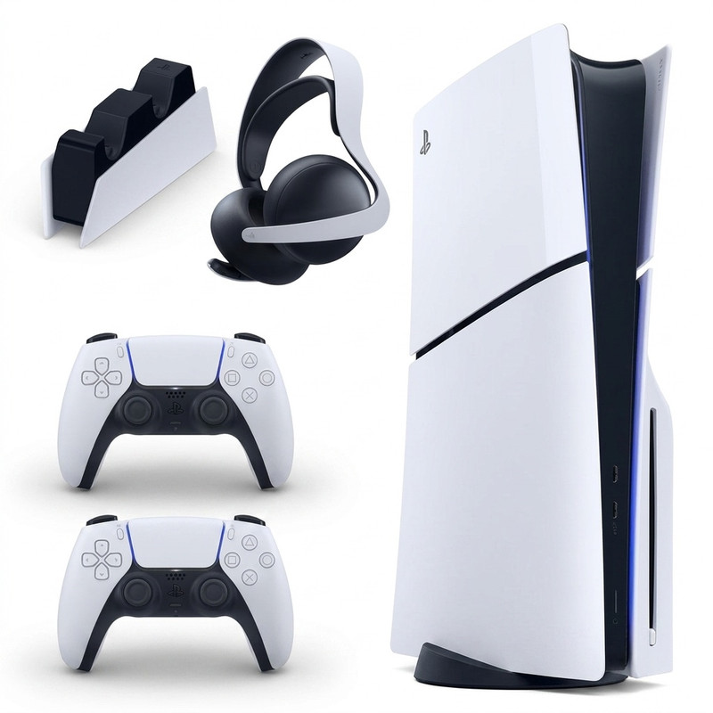 کنسول بازی سونی مدل PlayStation 5 Slim ظرفیت یک ترابایت ریجن 2016A اروپا به همراه دسته اضافی و پایه شارژر و هدست Elite